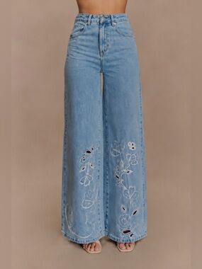Meshki embroidered wide leg jeans